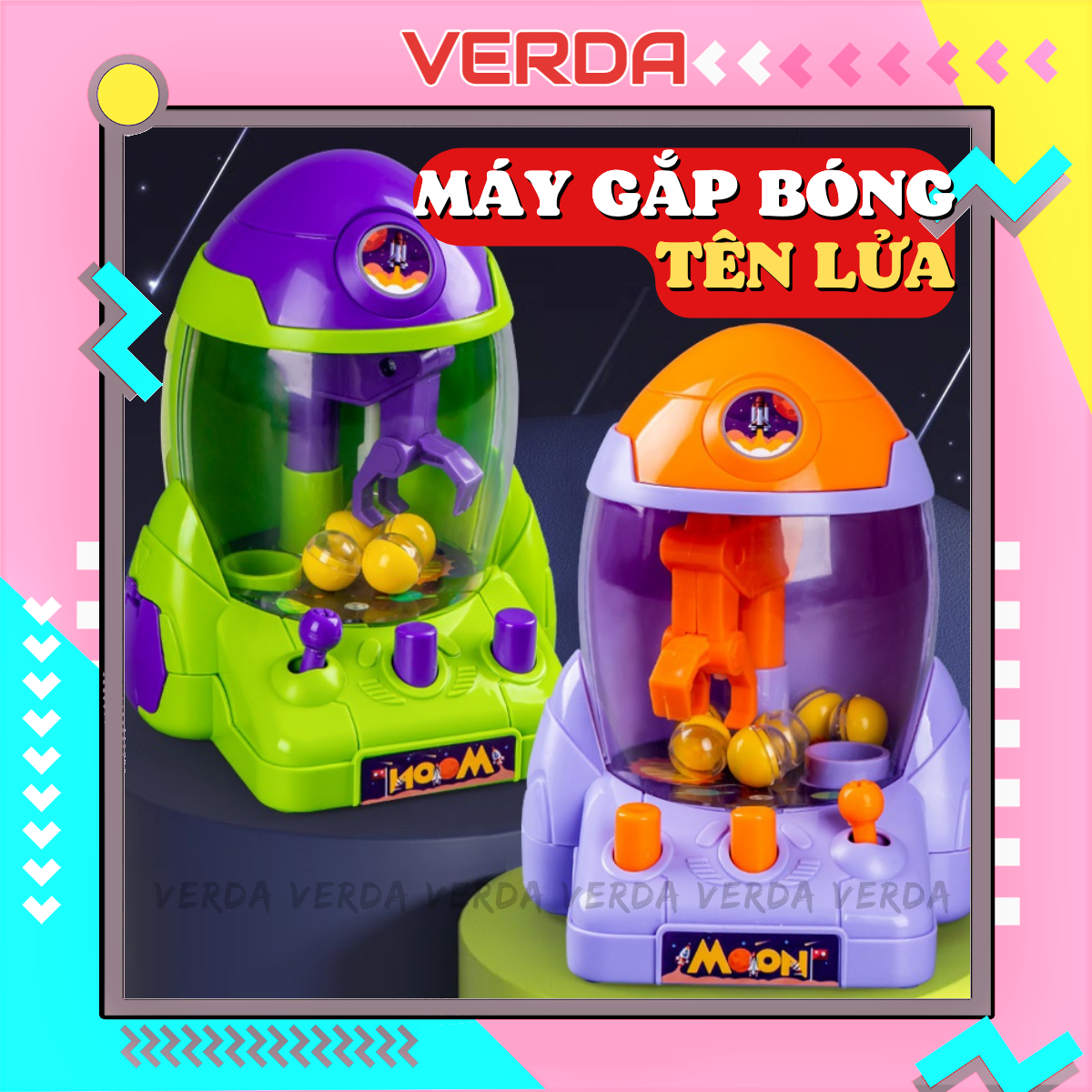 Máy gắp bóng mini, đồ chơi bộ gấp rocket tên lửa bi kẹo trẻ em cho bé VERDA