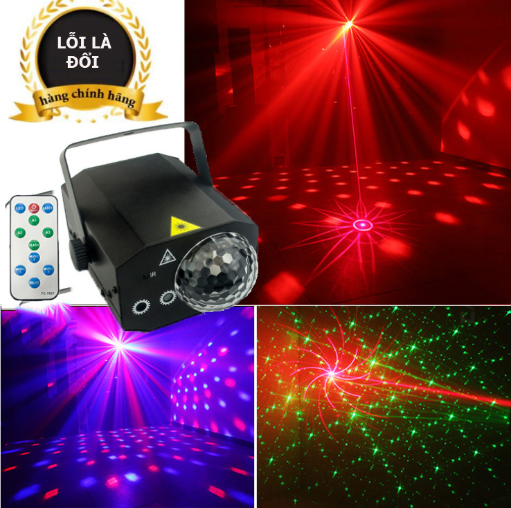 Đèn Laser xoay cảm biến âm thanh kết hợp ánh sáng pha lê cực đẹp (Tặng kèm remote)