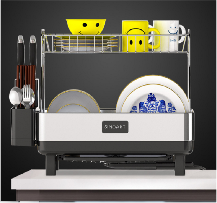 [Có Video] Kệ để bát đĩa 2 tầng inox có khay hứng nước- khay úp bát-kệ đựng chén bát 2 tầng