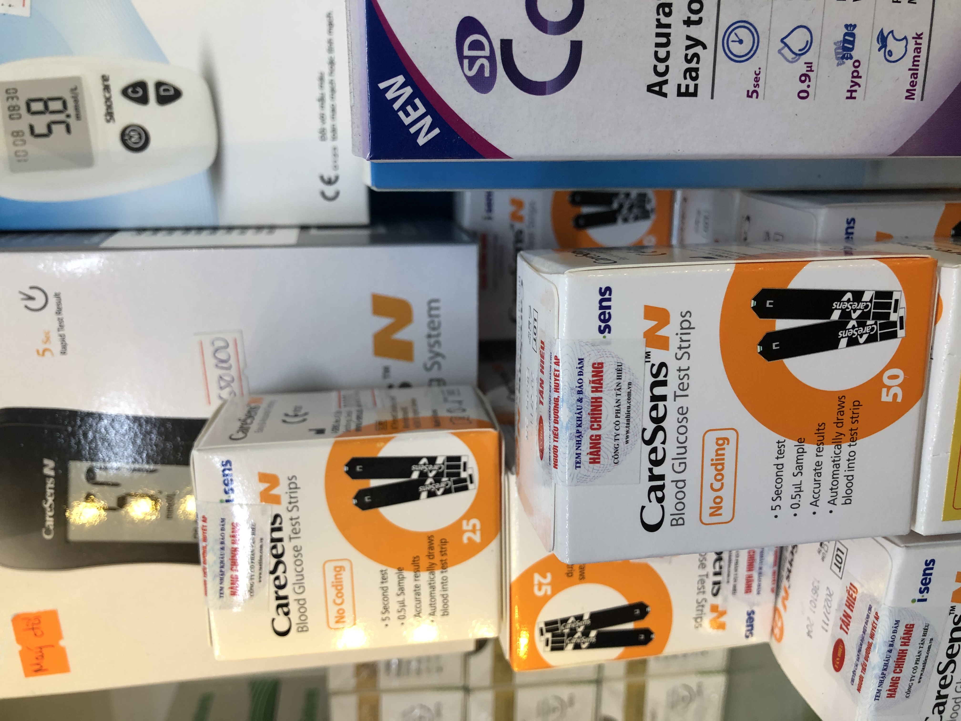 HỘP 50 QUE VÀ 25 QUE DẠNG VỈ Que Thử đường huyết caresens test thử đường huyết tiểu đường Caresens n caresen