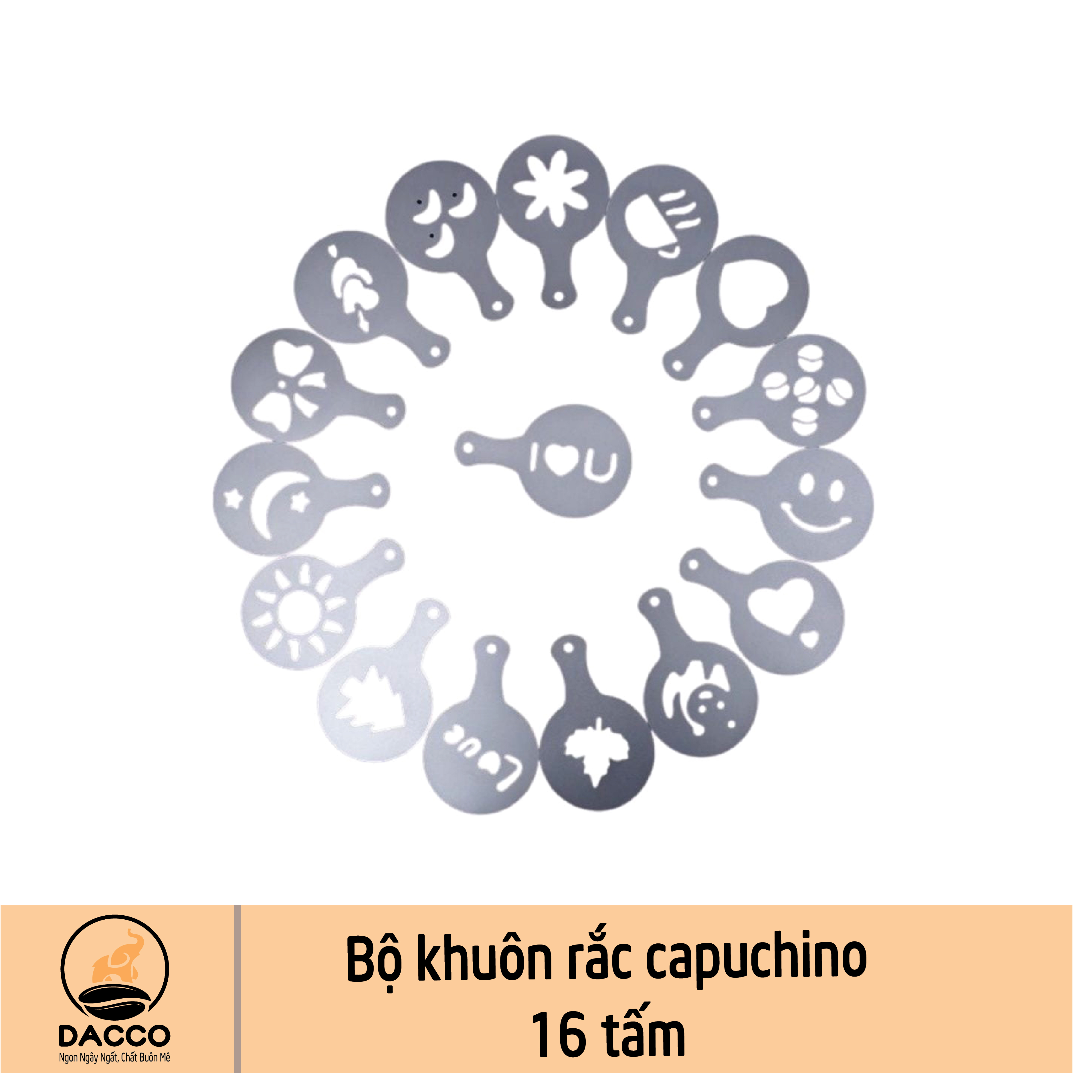 Bộ Khuôn rắc capuchino 16 tấm Dacco