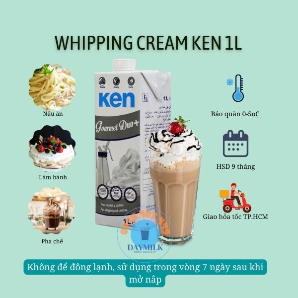 Kem sữa whipping cream ken 1lit