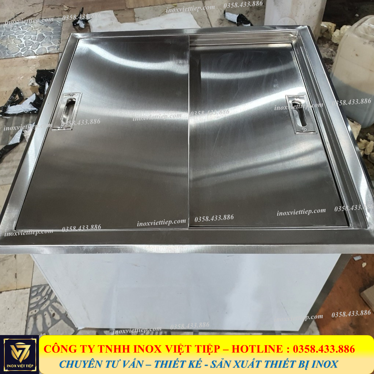 Thùng đá inox âm bàn 50x50x40 inox 304