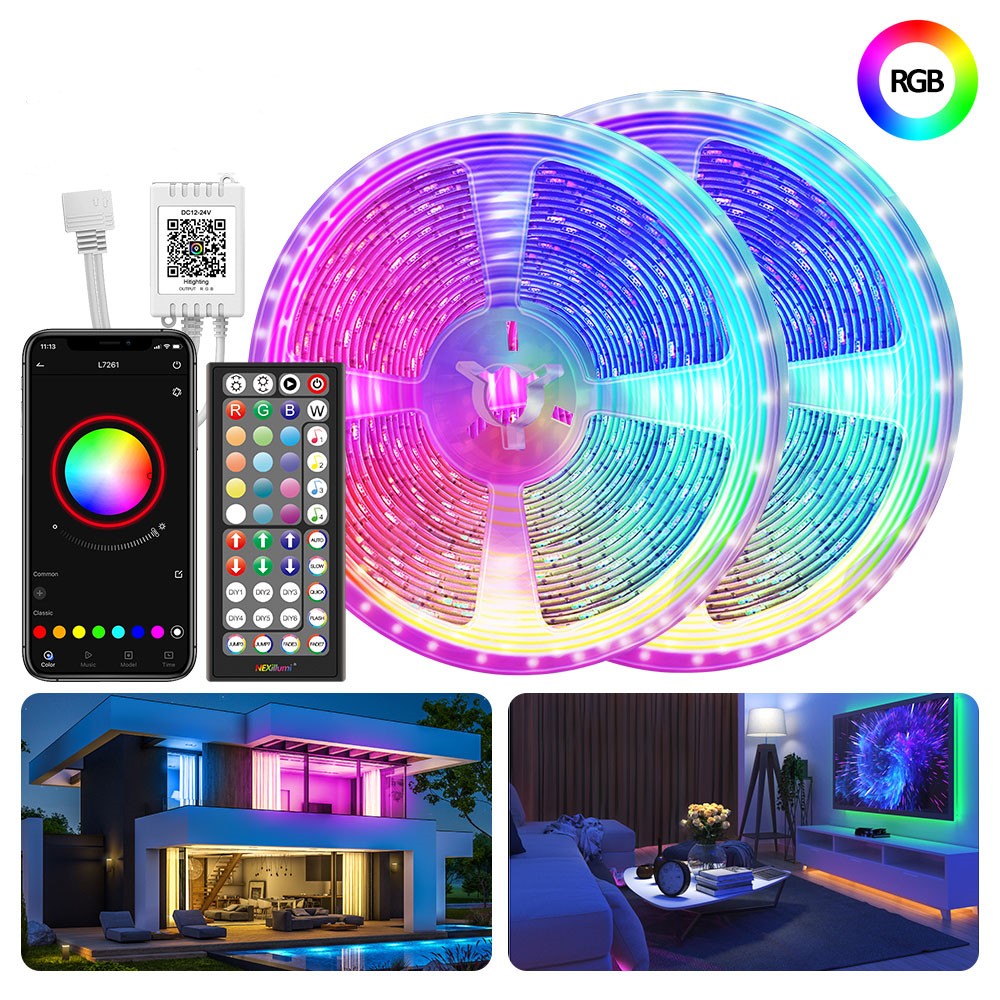 Dải Đèn LED RGB Dải đèn led 5M/10M/15M/20M/30M/40M hoạt với điều khiển từ xa 44 phím trang trí tivi nội thất tiệc