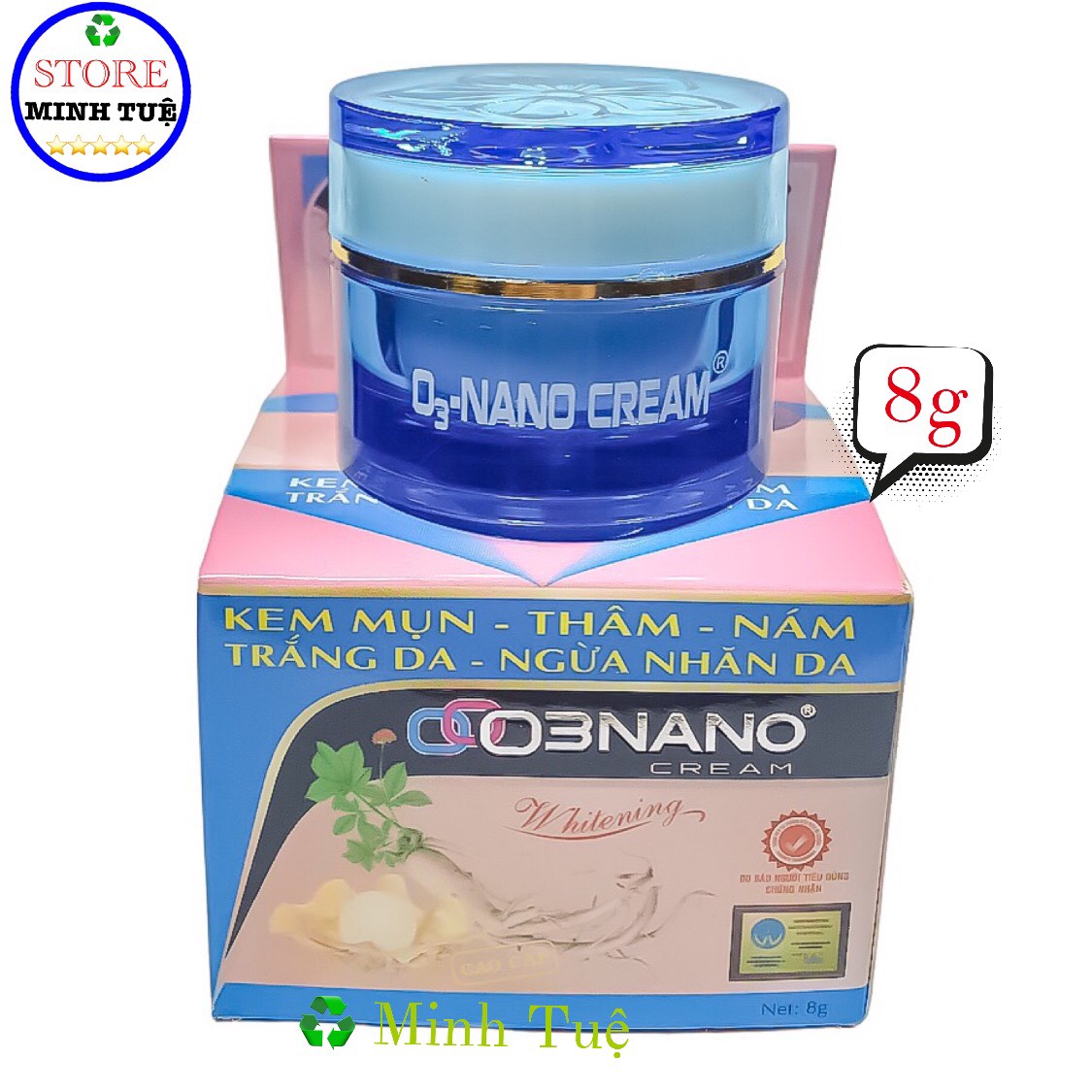 Kem mụn Nano White xóa thâm liền sẹo, ngừa nám, trắng da, ngừa nhăn da chiết xuất từ sâm trắng ( 8g ), kem nano white.