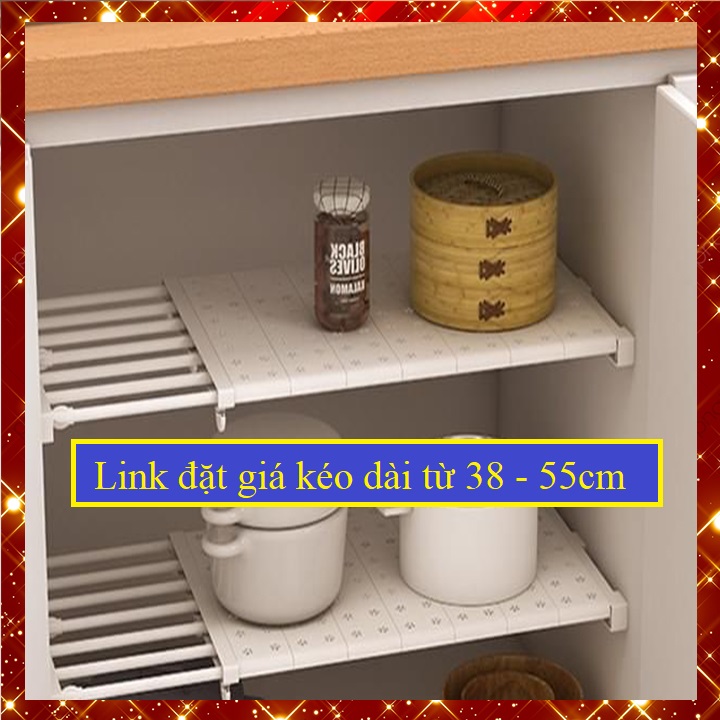 (Giá kéo dài từ 38 đến 55cm rộng 24) Kệ chia ngăn tủ đa năng chịu được 20kg