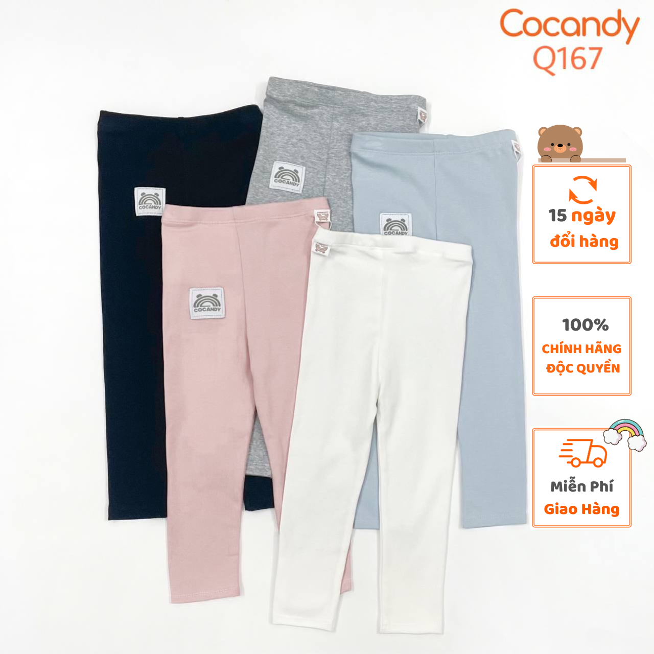 Quần cho bé -Quần dài thun GHI, ĐEN, TRẮNG,HỒNG, XANH trơn cho bé của COCANDY mã Q167