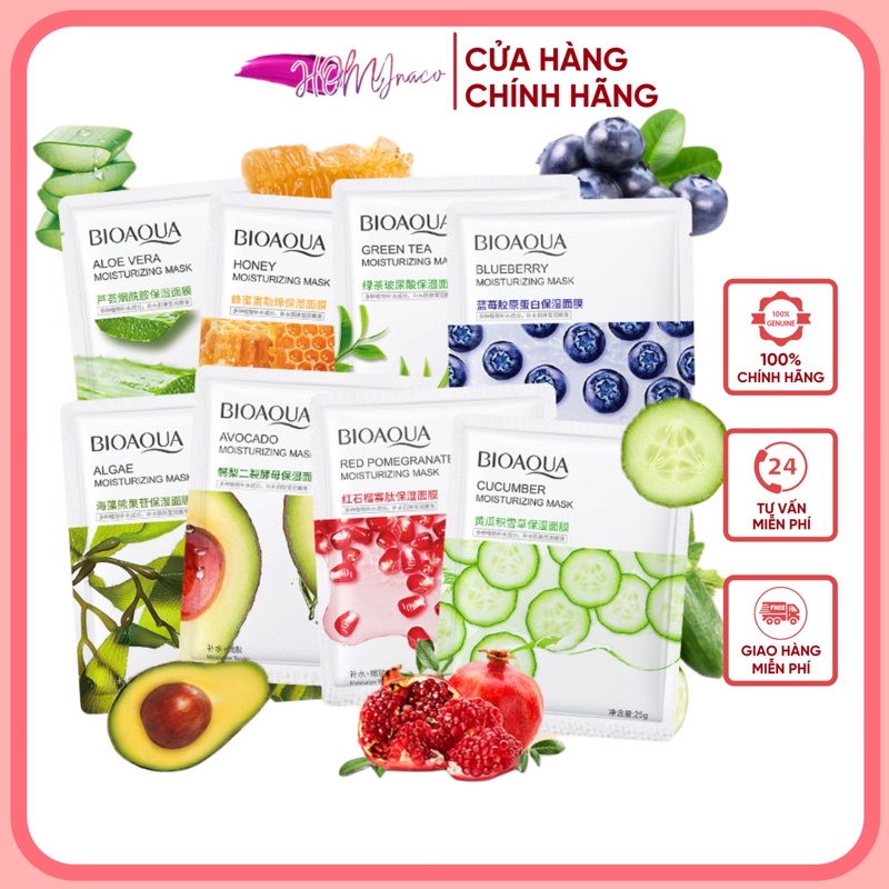 Mặt nạ trái cây bioaqua 8 vị dưỡng trắng cấp ẩm giảm mụn mask nội địa trung mask