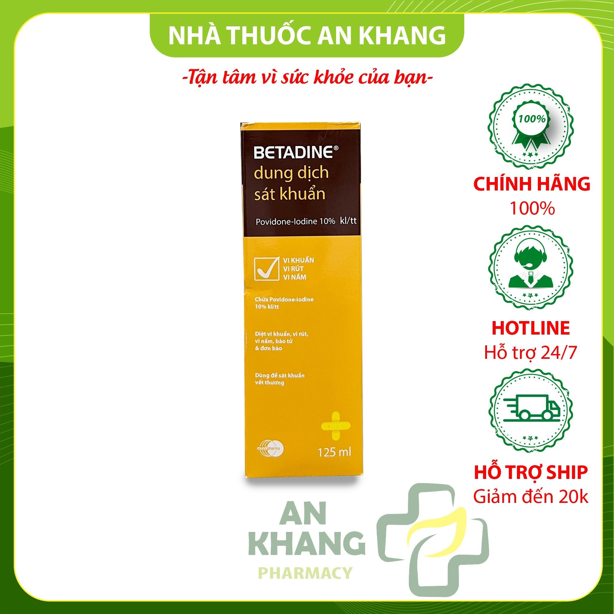 Dung dịch sát khuẩn Betadine antiseptic solution 10% 125ml - ngăn ngừa nhiễm khuẩn vết thương