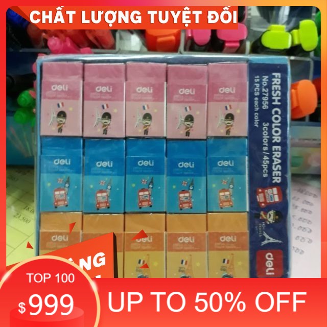 Hộp 45 gôm tẩy màu hình tháp đeli