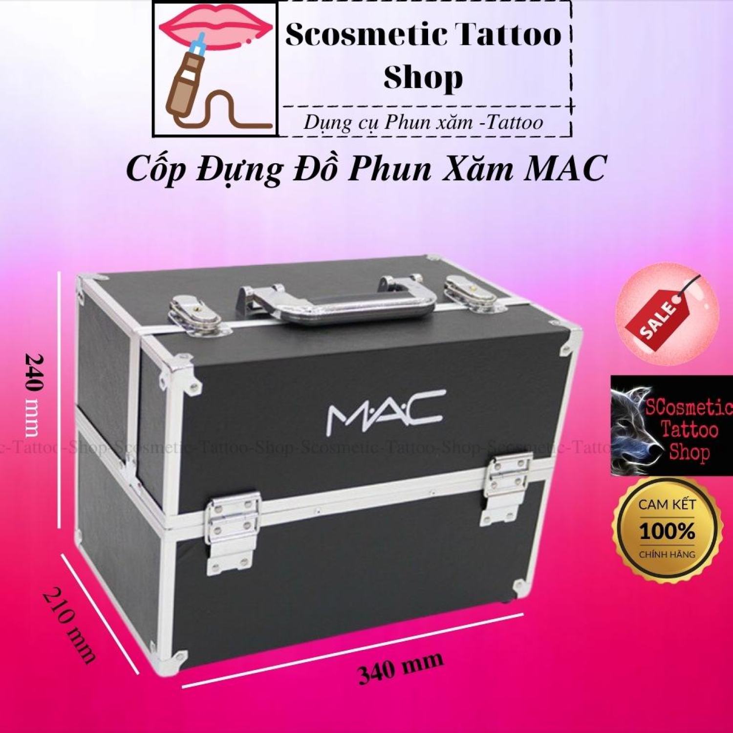 Cốp đựng đồ MAC phun xăm Size to siêu cứng nail, mi, makeup-khung nhôm vê 8 góc bằng thép không gỉ