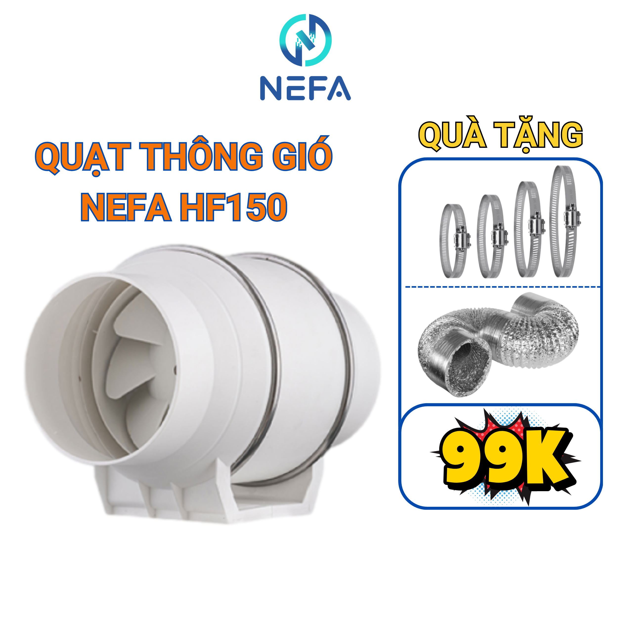  Quạt Thông Gió Hút Mùi NEFA HF150 75W Đường Ống Tròn Động Lực Mạnh Hút Mùi Thông Gió Lõi Đồng  Nefa Store 