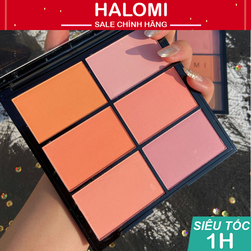 Bảng phấn má hồng Guicami 6 ô tone cam hồng đào siêu xinh chuyên dùng cho makeup chính hãng HALOMI 