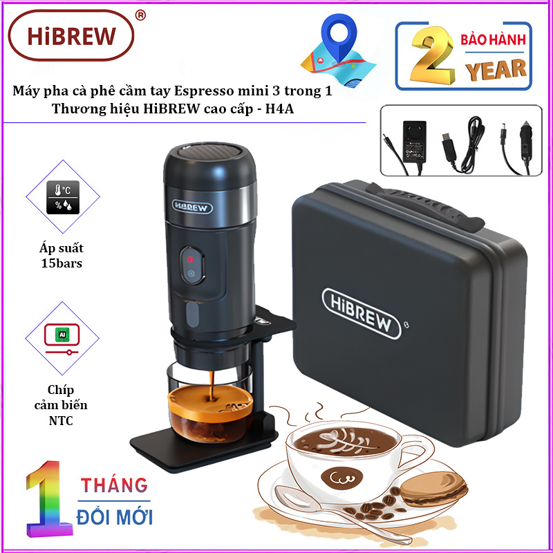 Máy pha cà phê cầm tay Espresso mini 3 trong 1, thương hiệu HiBREW cao cấp H4A và H4B