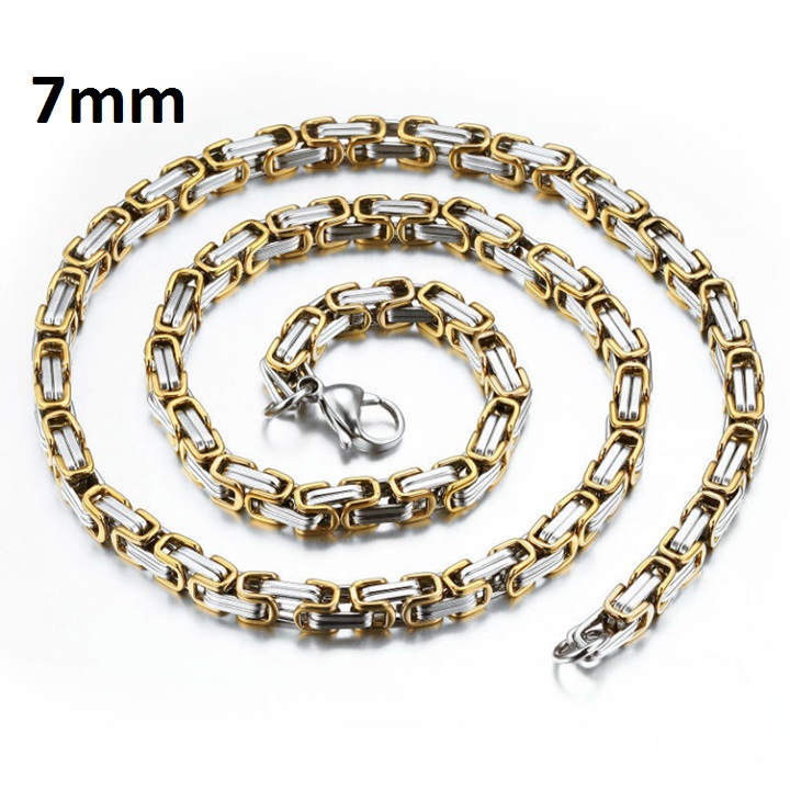 Dây chuyền nam inox thời trang kiểu ziczac trangsucpt kích cỡ 7mm màu trắng mạ vàng cách điệu thép không gỉ PTDCNA32