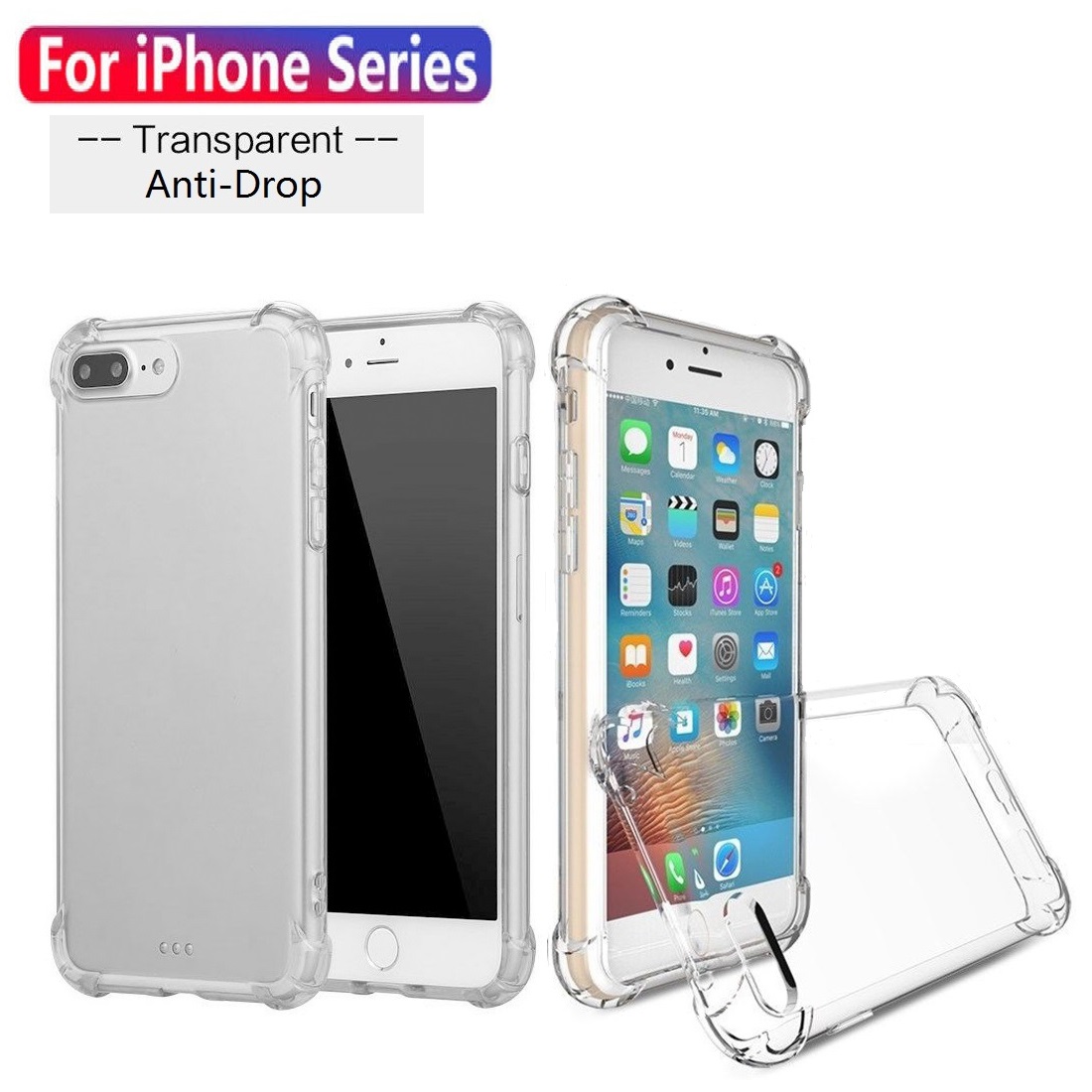 Tương thích với iPhone 8 7 6 6S cộng với TPU trong suốt Silicone chống sốc chống trầy xước vỏ Ốp bảo vệ mỏng