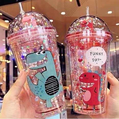 Bình nước giữ nhiệt kim tuyến khủng long xinh xắn đáng yêu