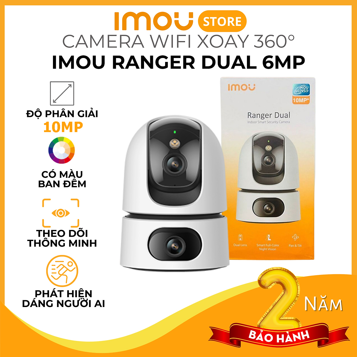 Camera Wifi iMOU trong nhà 2 mắt Ranger Dual 10MP IPC-S2XP-10M0WED và 6MP IPC-S2XP-6M0WED