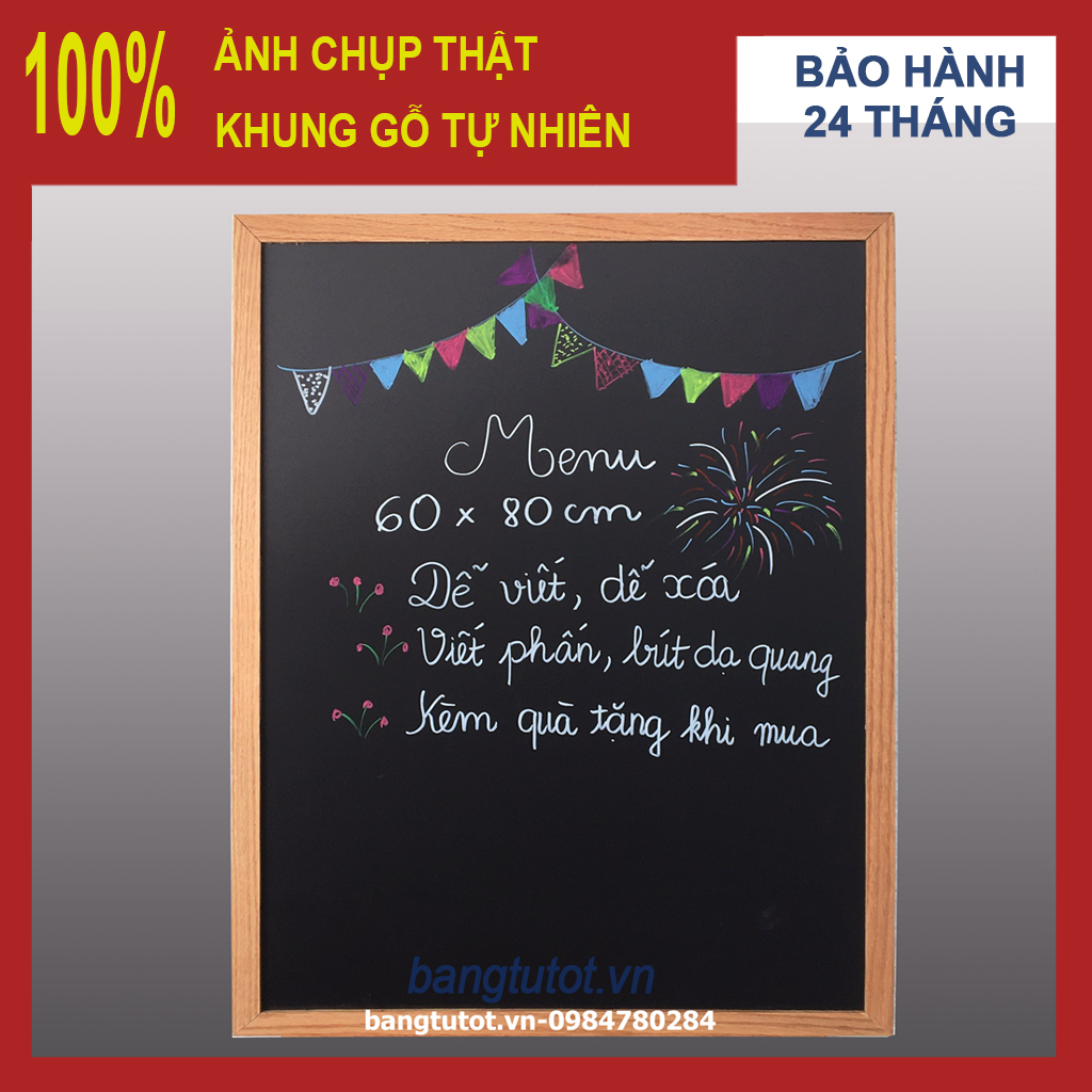 Bảng menu đen treo tường khung gỗ 60x80