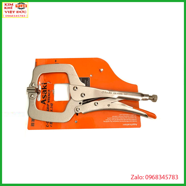 Kìm chết chữ c có kẹp asaki ak-8266 11inch - 275mm