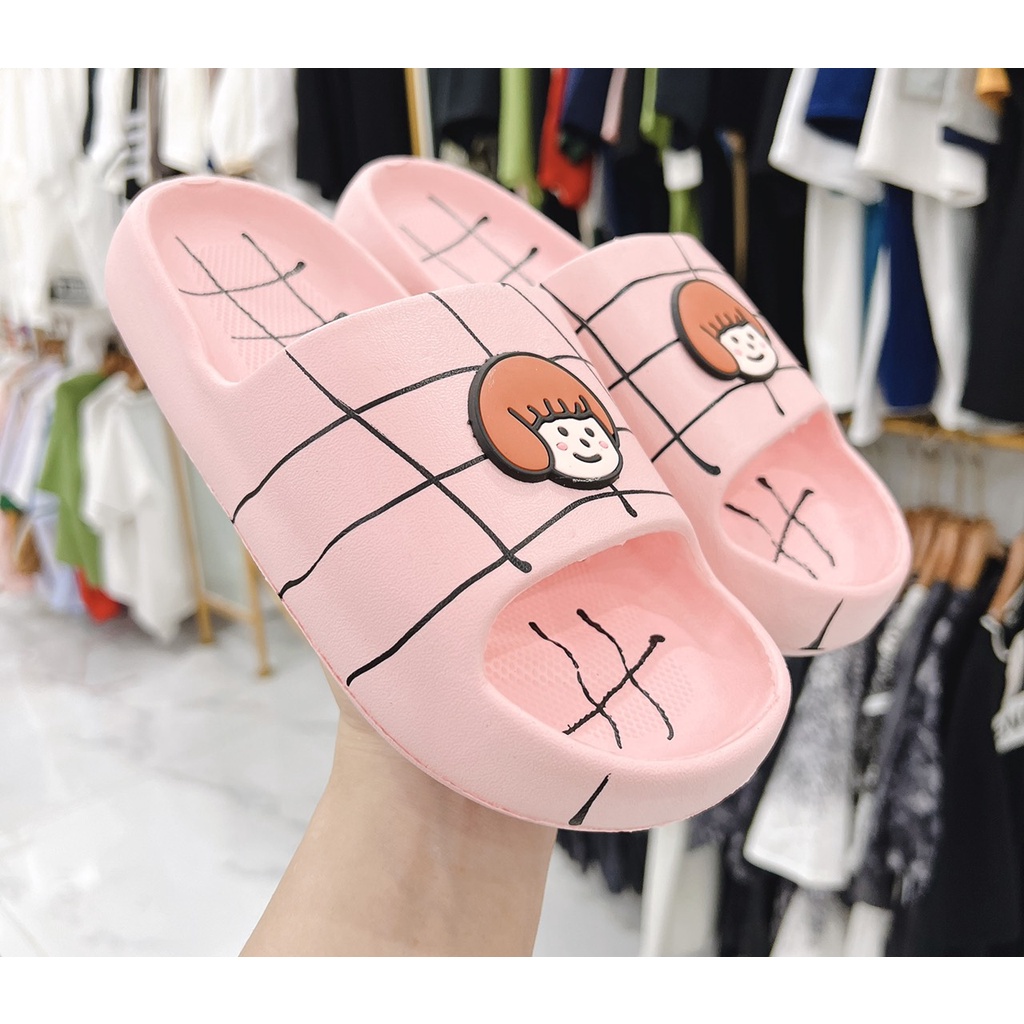 Dép Lê Bành Mì Nam Nữ Unisex Cô Gái Kẻ Caro Đế Cao 3cm Quai Ngang Động Đế Trẻ Trung Năng Động