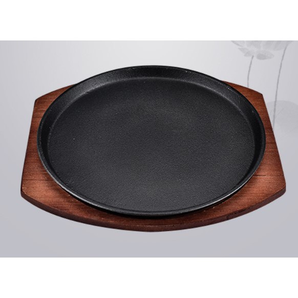 Chảo Gang Đen Kèm Đế Gỗ Dùng Bò Né Nướng Thịt Chiên Cơm.