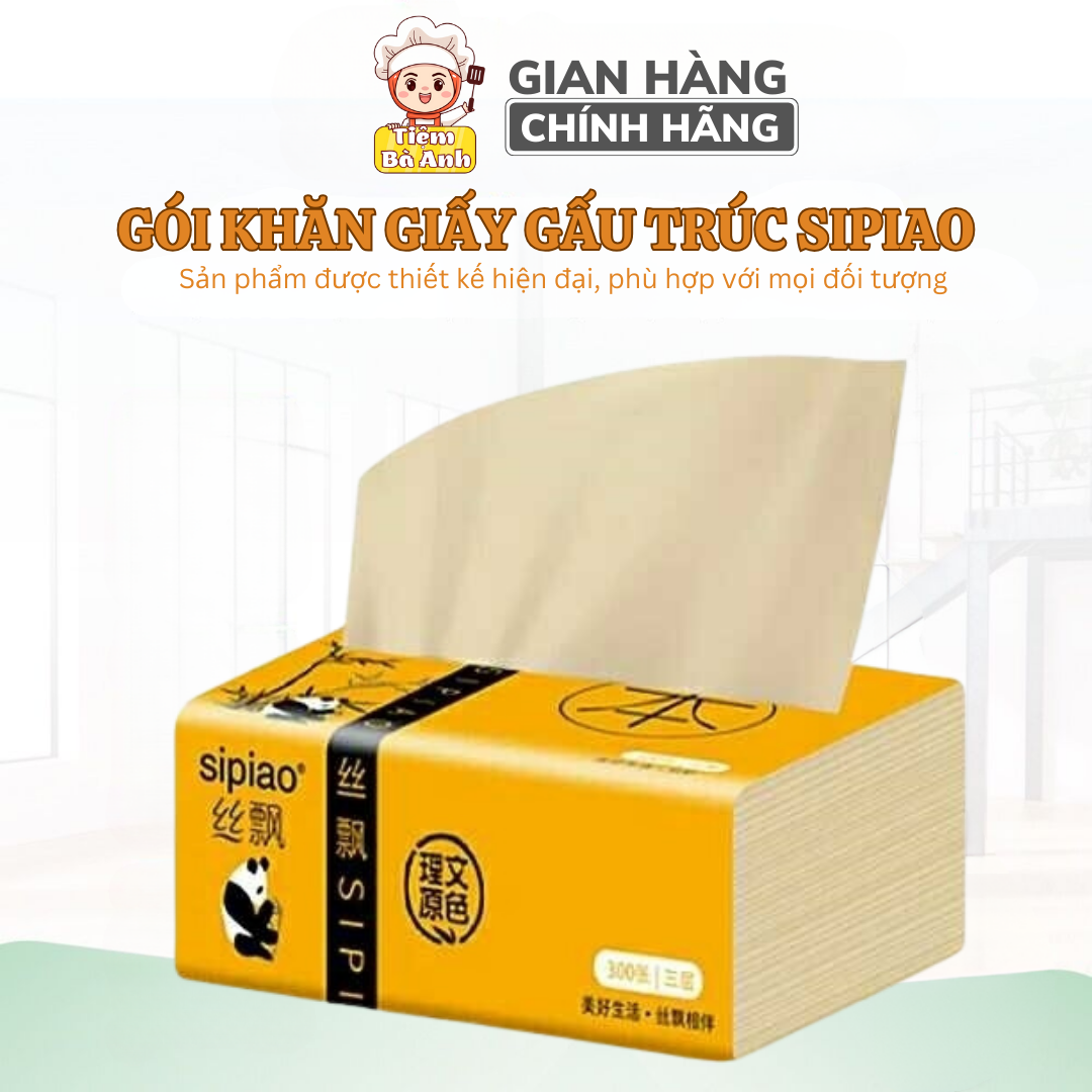 Giấy ăn gấu trúc sipao 30 gói, khăn giấy tre YCOOL, túi 300 tờ, siêu tiện dụng