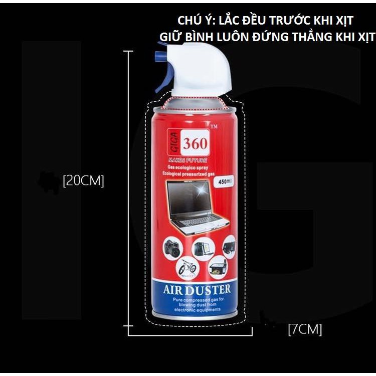 Bình xịt bụi khí nén air duster vệ sinh laptop máy tính nước lau giga 360.nlg
