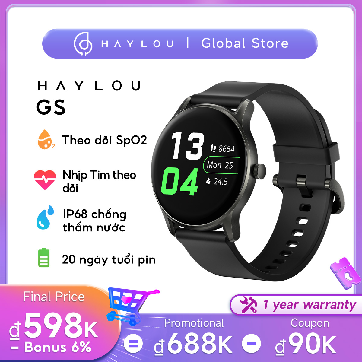 Đồng hồ thông minh Haylou GS LS09A SpO2 tracking Nhịp Tim giám sát Theo