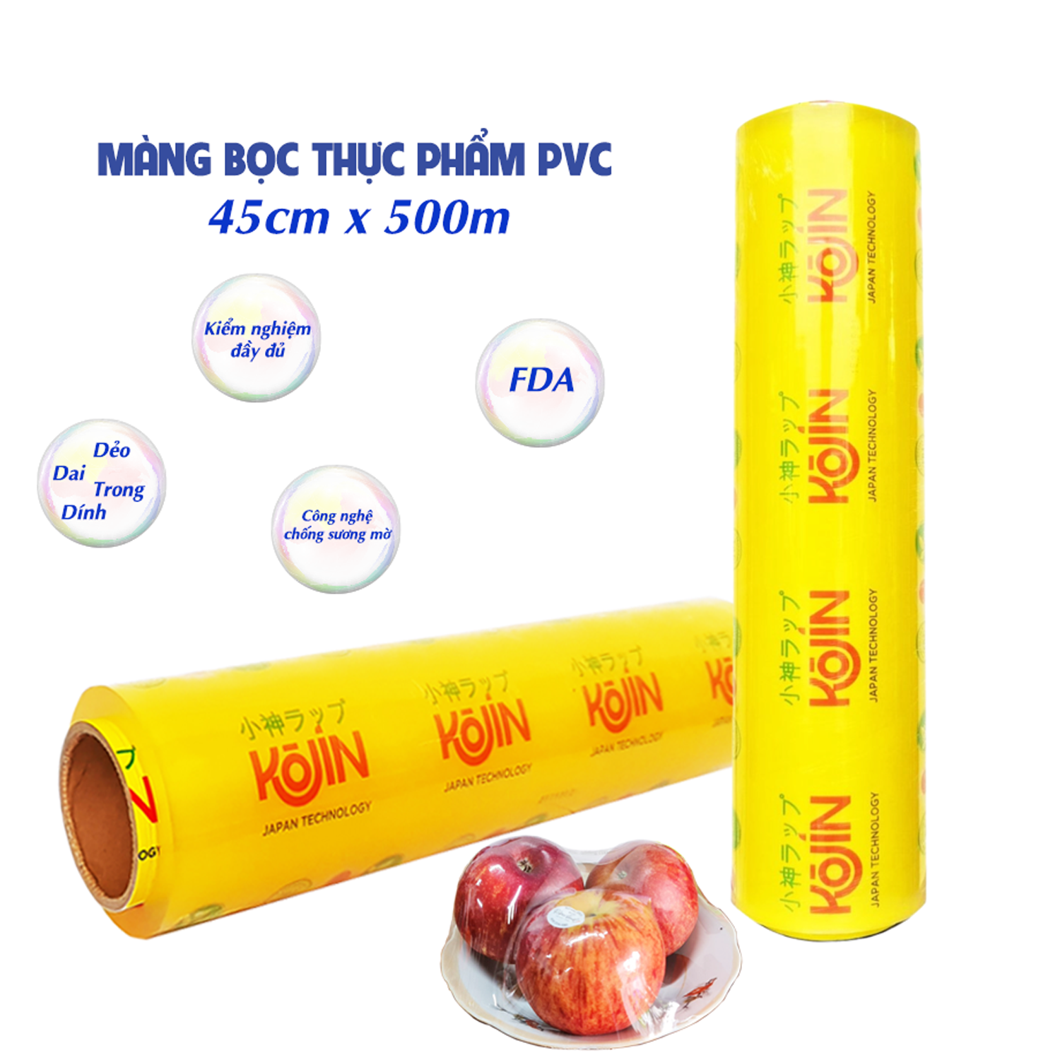 Màng bọc thực phẩm kojin an toàn | 45cm x 500m | màng bọc chuyên bọc hoa quả thực phẩm giúp ngăn mùi và bảo quản thực phẩm tốt hơn kèm theo công nghệ chống sương mờ theo tiêu chuẩn nhật bản