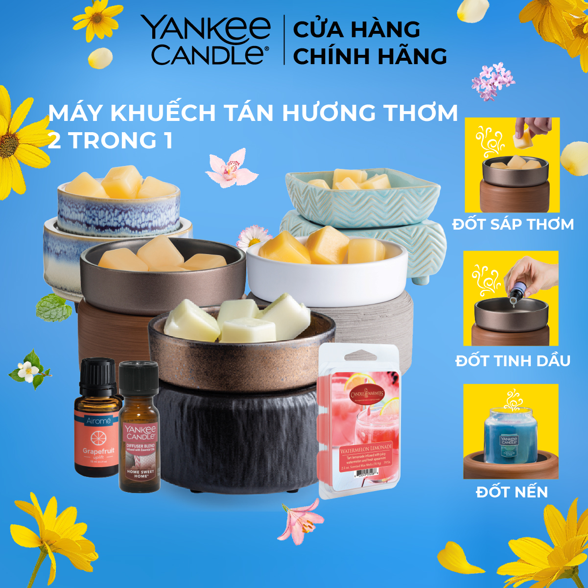 Máy đốt sáp & xông tinh dầu 2 trong 1 Yankee Candle (nhiều mẫu tùy chọn)