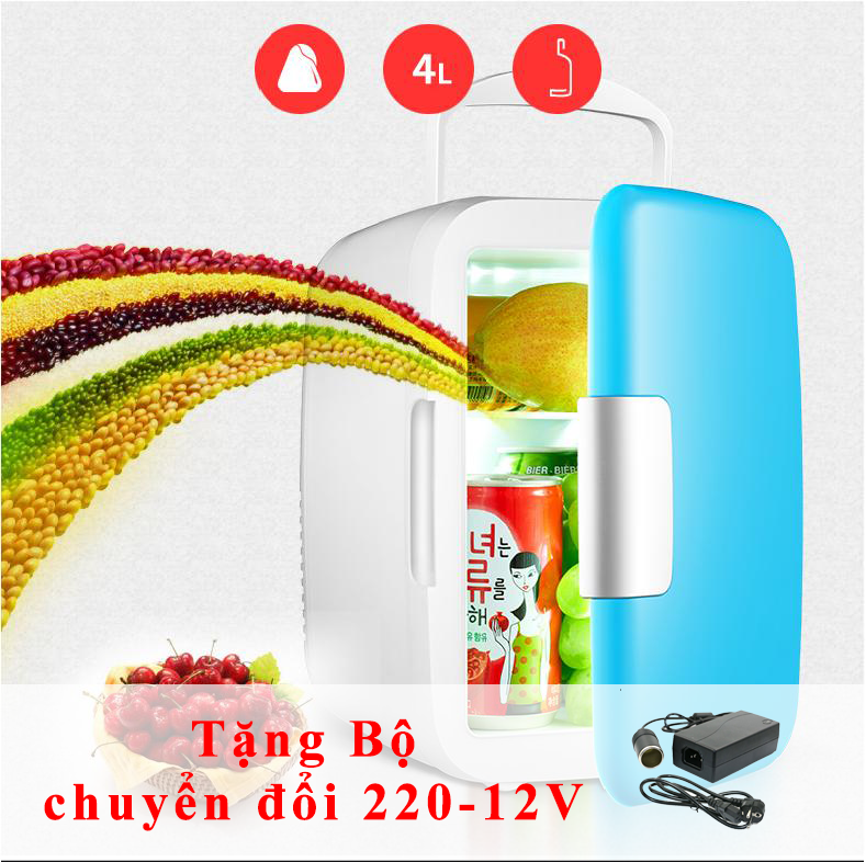 (TẶNG KÈM BỘ CHUYỂN ĐỔI NGUỒN 220-12V) Tủ lạnh mini VegaVN - 4Lít hộ gia đình và xe hơi (Nhiều màu)