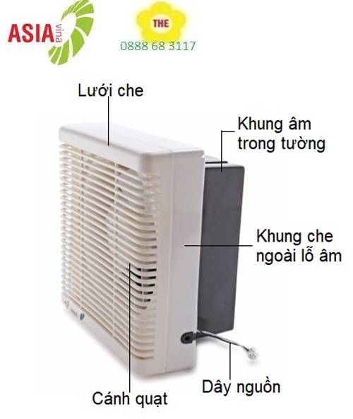 Quạt thông gió asiavina h10001 chừa lỗ 30cm - quạt hút gắn tường asia