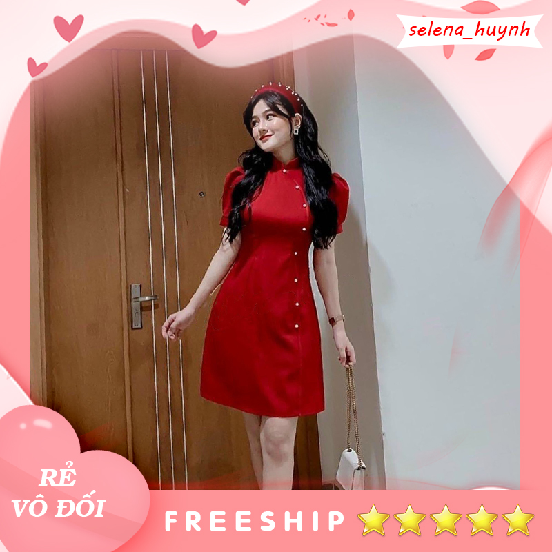 Đầm sườn xám đỏ kết ngọc selena65