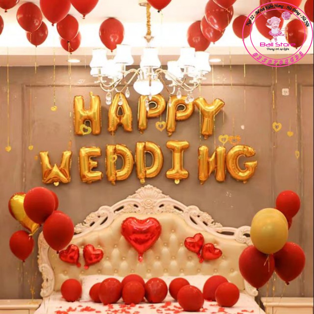 Set Bóng Trang Trí Phòng cưới Happy Wedding
