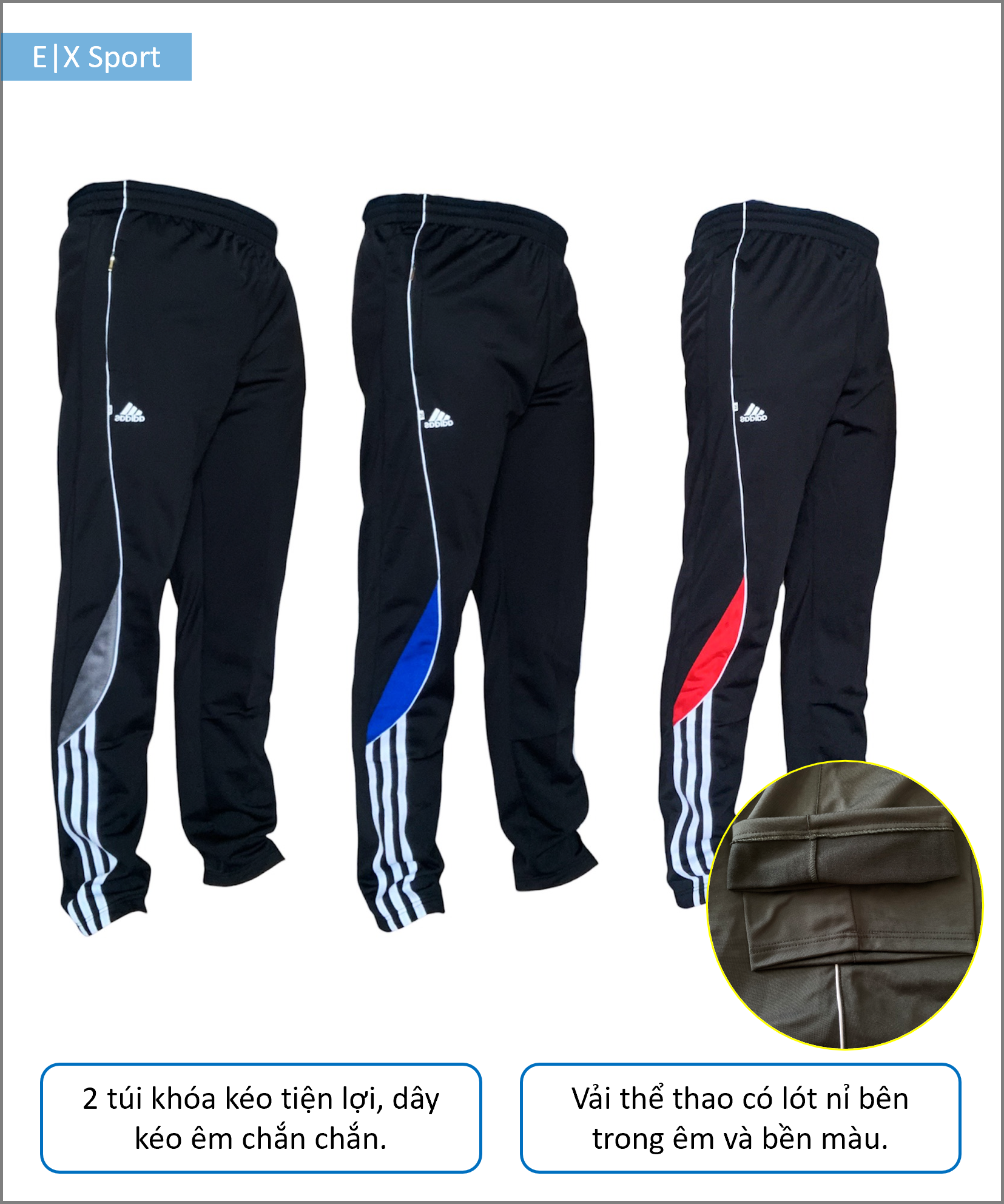 Quần thể dục thể thao nam sọc phối màu