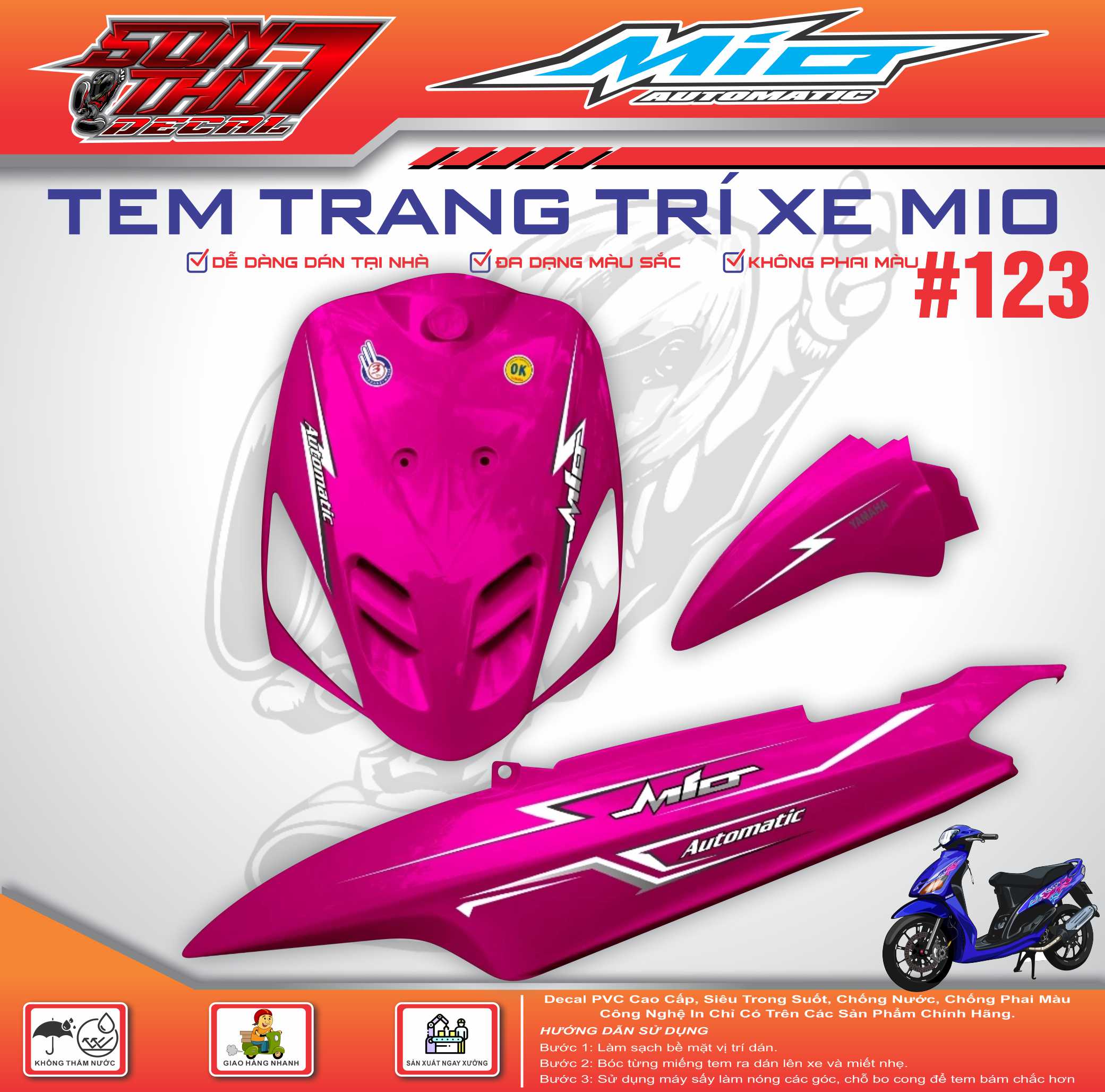 Yamaha Mio Sport Motorcycle Sticker # 123 (High Quality Material - Sharp Color - Does Not Fade) Giá 104,000 Đồng*Miễn phí vận chuyển