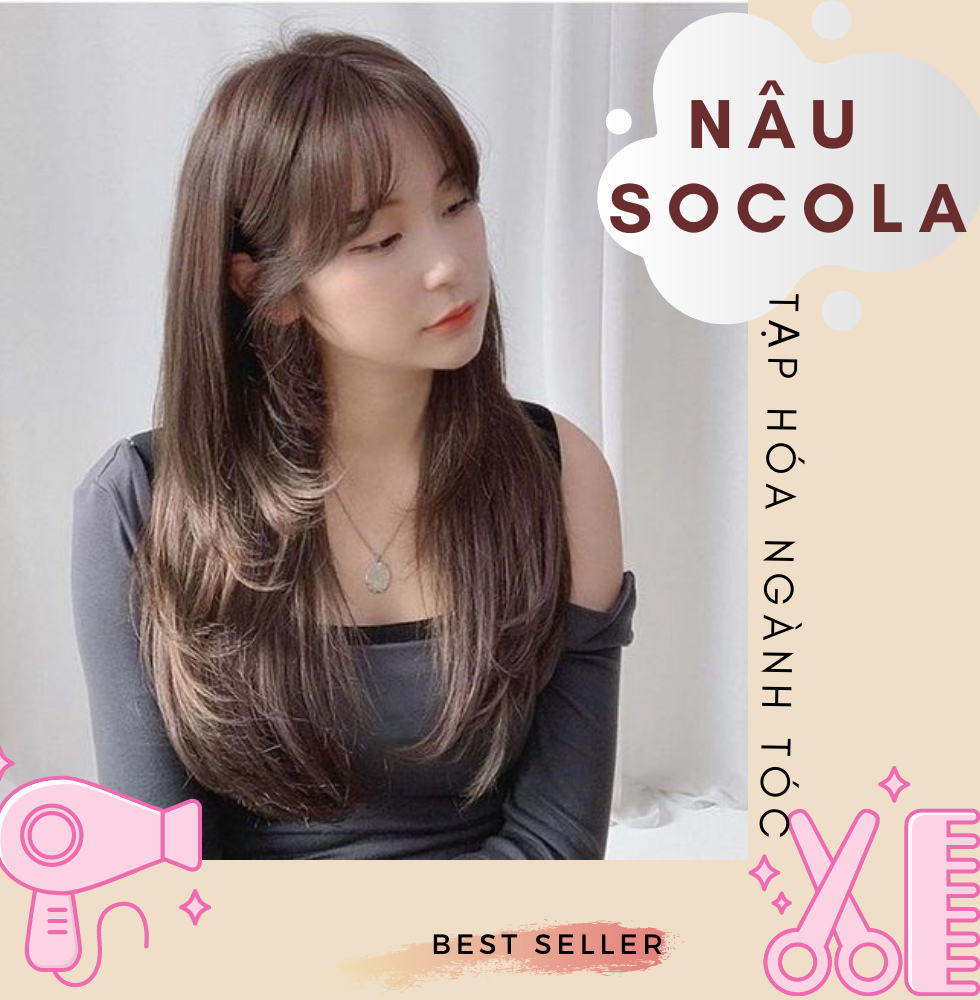  Thuốc nhuộm tóc màu Nâu socola  không tẩy tóc   kèm trợ nhuộm và găng tay  