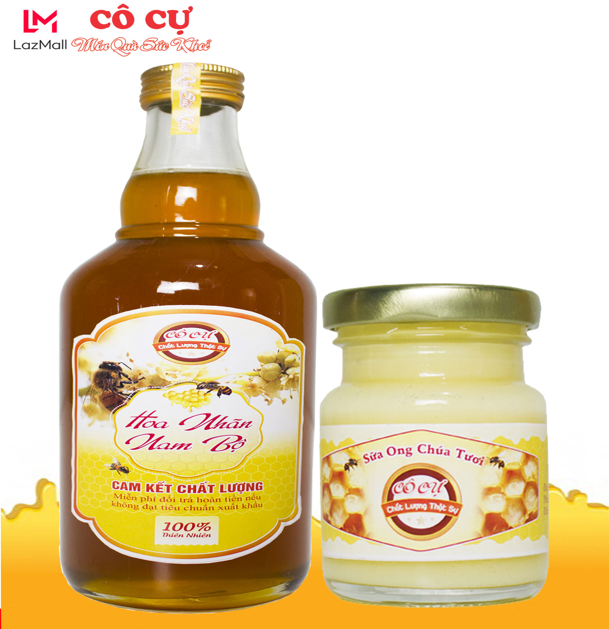 Mật ong nguyên chất hoa nhãn nam bộ 500ml + sữa ong chúa 100gr