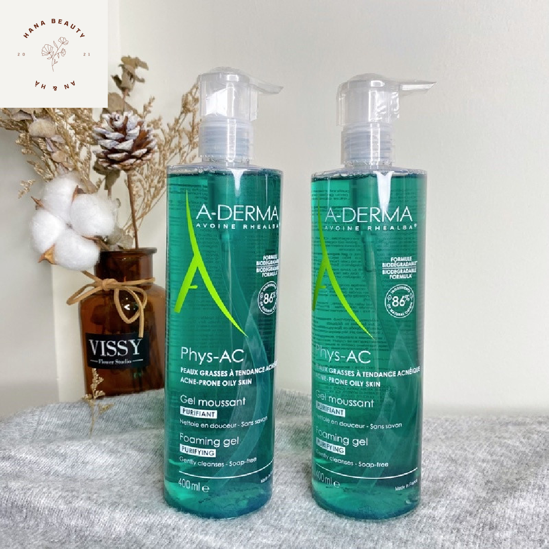 Aderma sữa rửa mặt cho da dầu mụn, nhạy cảm A-Derma gel moussant purifiant phys-ac 200ml - 400ml