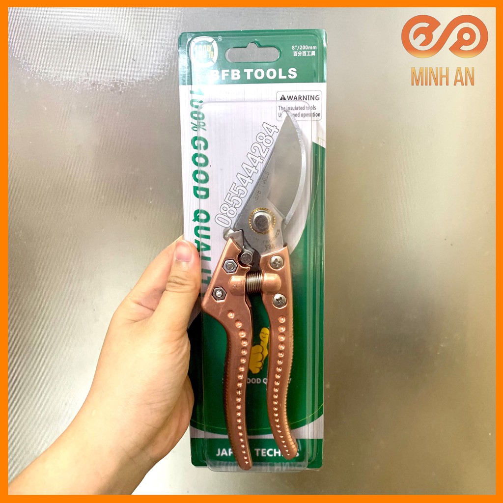 Kéo Cắt Cành Japan Style V08 Hãng Bdb [Siêu Bén] - Kéo Cắt Cành Tay Kim Loại Mạ Đồng Chắc Chắn, Lưỡi Sắc Bén, Cắt Ngọt