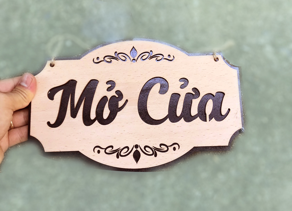 Biển hiệu Bảng thông báo giờ làm việc, giờ mở đóng cửa,. vui lòng gõ cửa, bấm chuông, đóng cửa