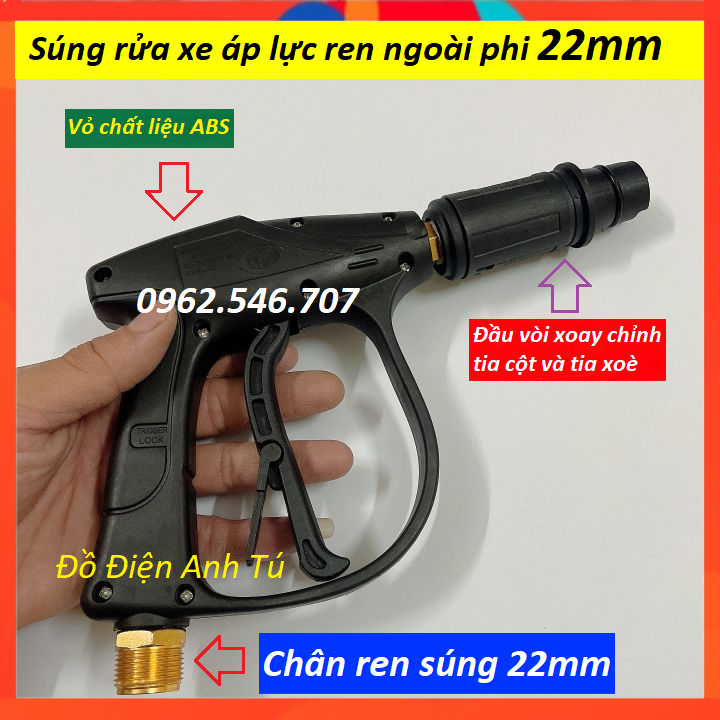 Súng xịt - súng rửa xe áp lực cao mini cho máy xịt rửa áp lực cao