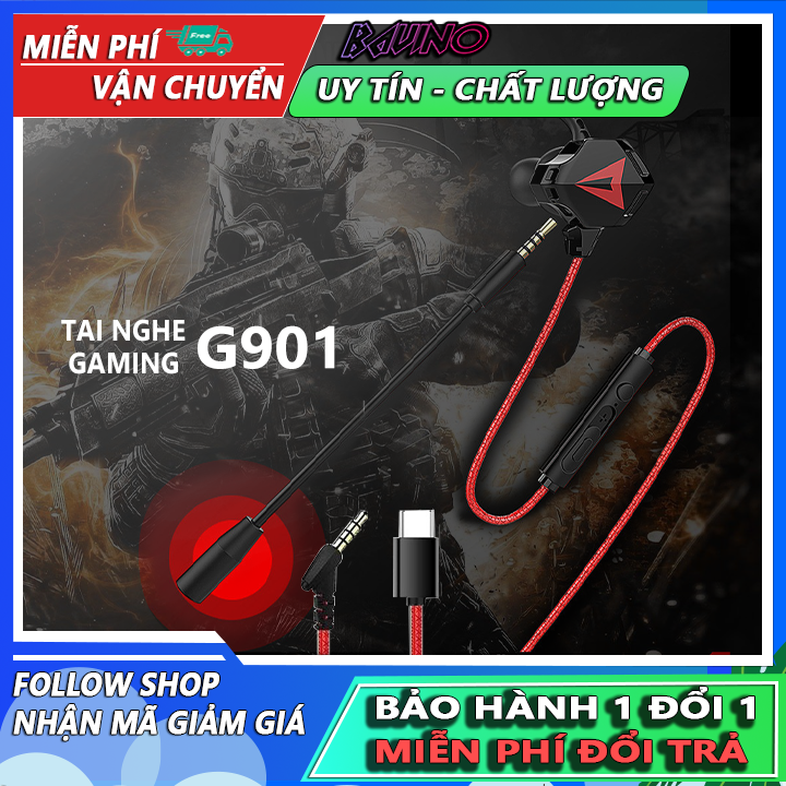 Tai nghe gaming G901, tai nghe có dây chuyên game, mic kép, âm thanh vòm, tái tạo âm thanh chân thực, hỗ trợ mọi thiết bị