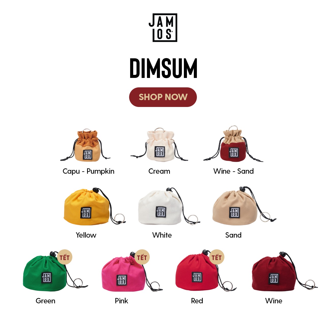 Jamlos Dimsum - Túi rút nhỏ gọn vải canvas đựng đồ trang điểm, chìa khoá, thẻ ATM