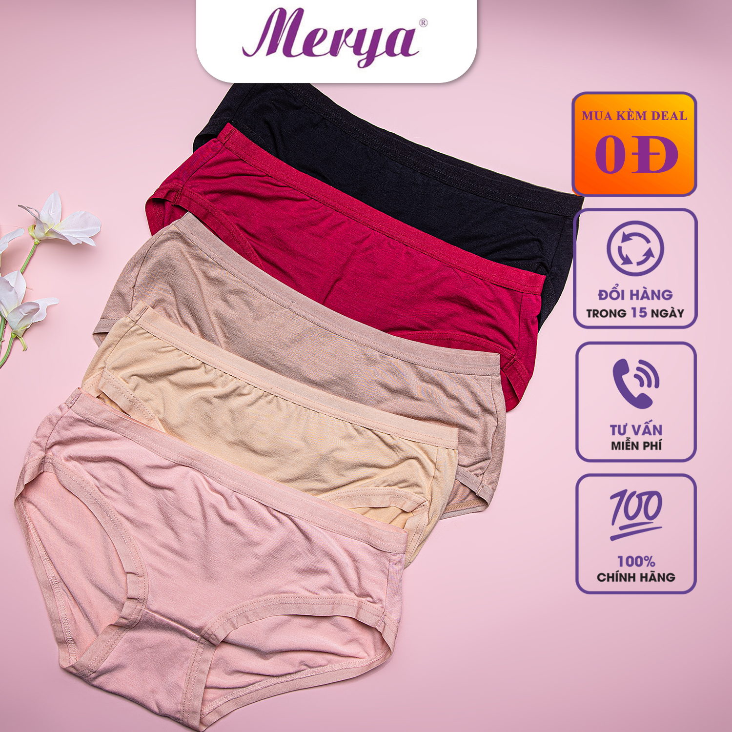 Merya quần lót nữ trơn cotton thấm hút cực tốt hàng việt nam B021