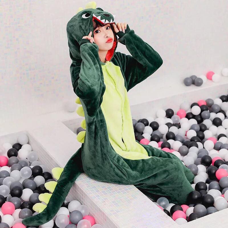 Bộ đồ khủng long xanh cá sấu xanh liền thân hình thú cho nam nữ chất nhung mềm mịn cute - hipsstore