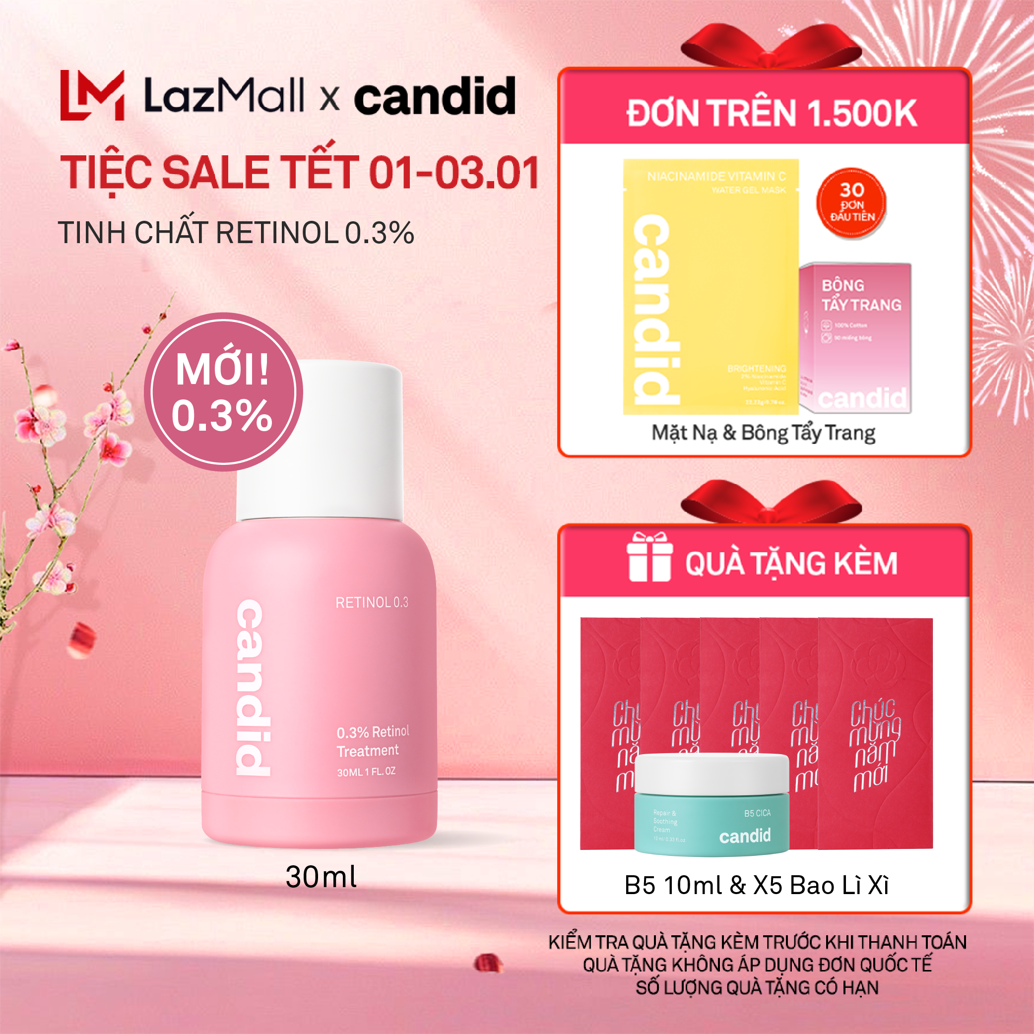  Tinh chất Retinol 0.3% Hỗ Trợ Cải Thiện Nền Da CANDID 0.3% Retinol Treatment 30ml 