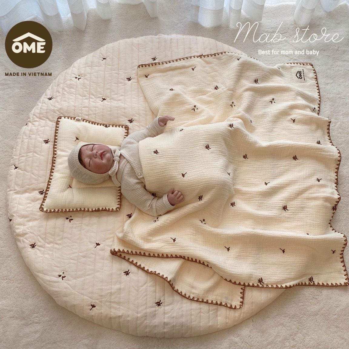Đệm tròn (thảm tròn) chần bông vỏ thêu cao cấp OME cho bé [mabstore]