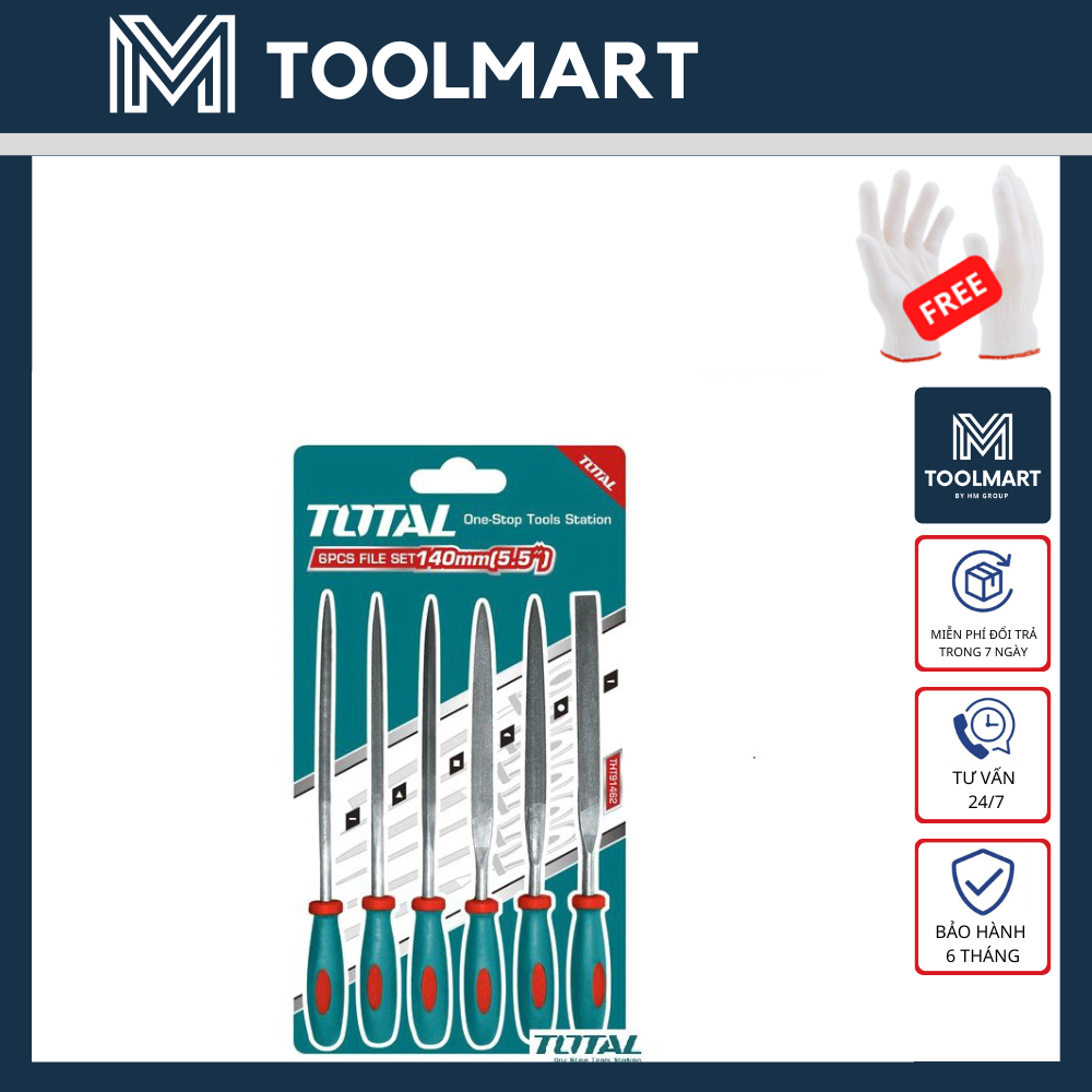 Bộ 6 giũa total - dài 140mm - đường kính 3mm - tht91462